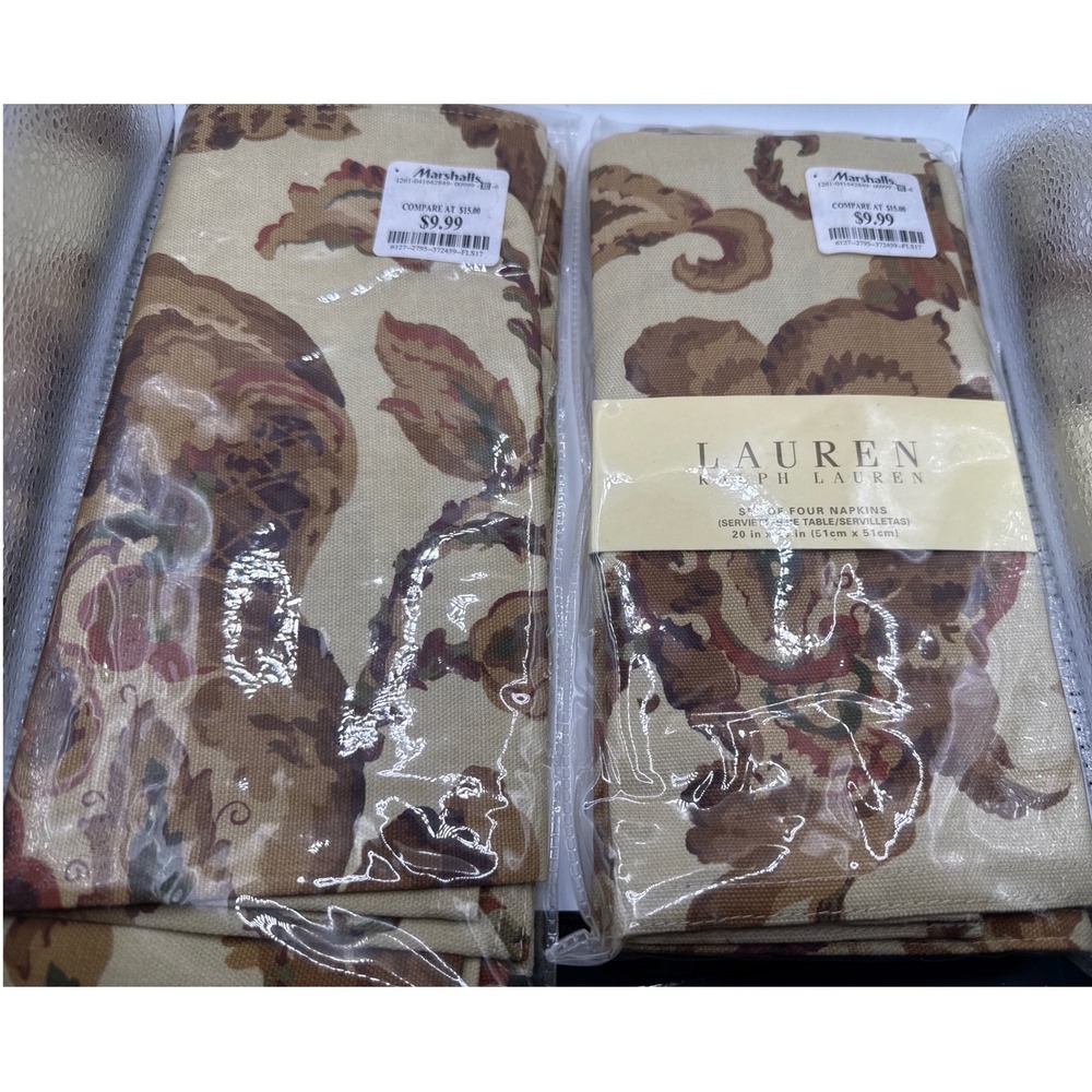 Lauren Ralph Lauren Hadley Tan Floral Paisley Cotton Napkins Set of 8 20x20